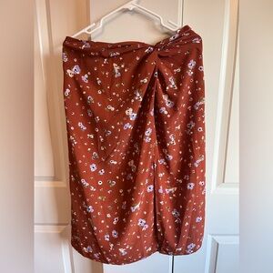 Sanctuary Rust Orange Floral Print Split Hem A-Line Wrap Midi Skirt - size Large